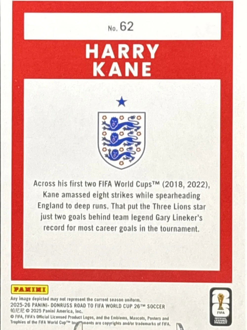 Panini Donruss Harry Kane England Soccer Card Prizm